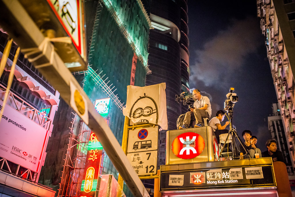 Camera crews waiting on top of the Mong Kok Station