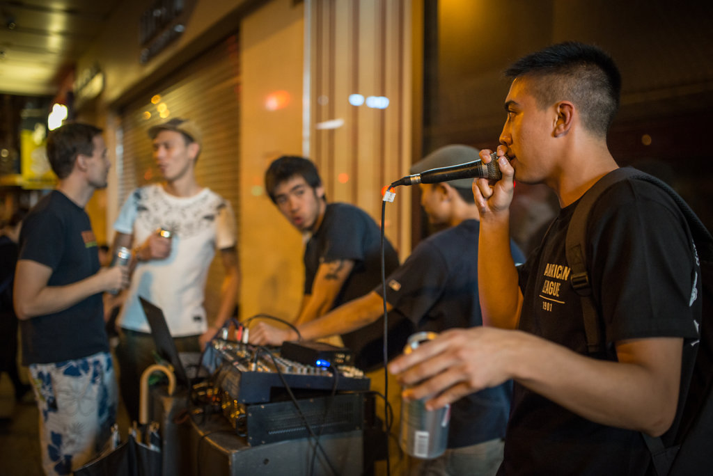 MC Tommy Chonged freestyling for the brave late-night occupiers