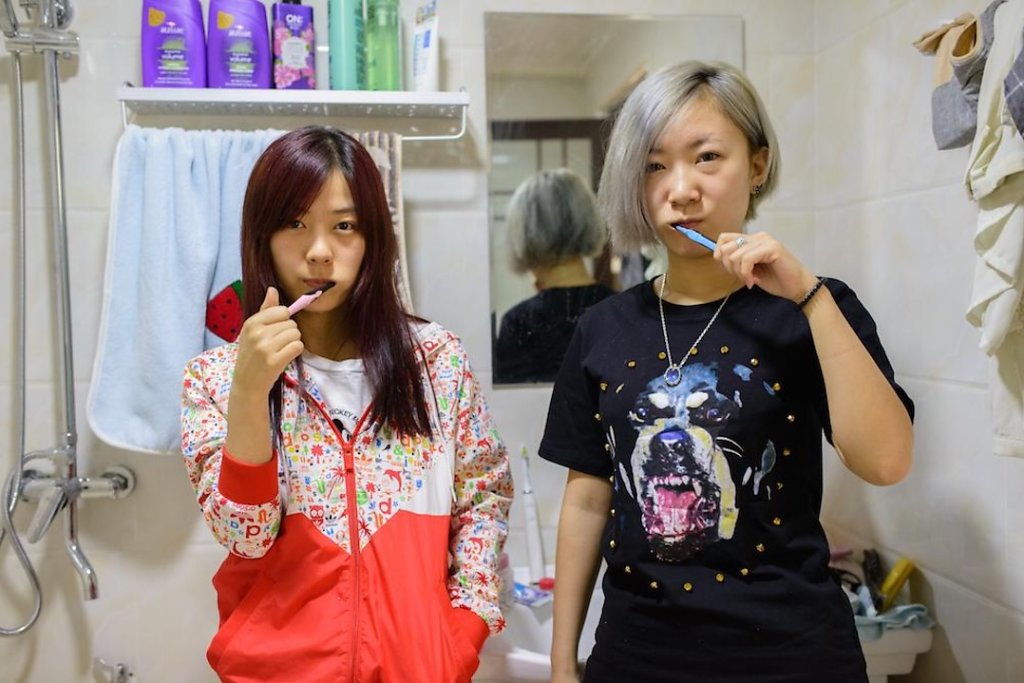 Li Min and Yi Xi (Professional gamers) in their apartmernt bathroom